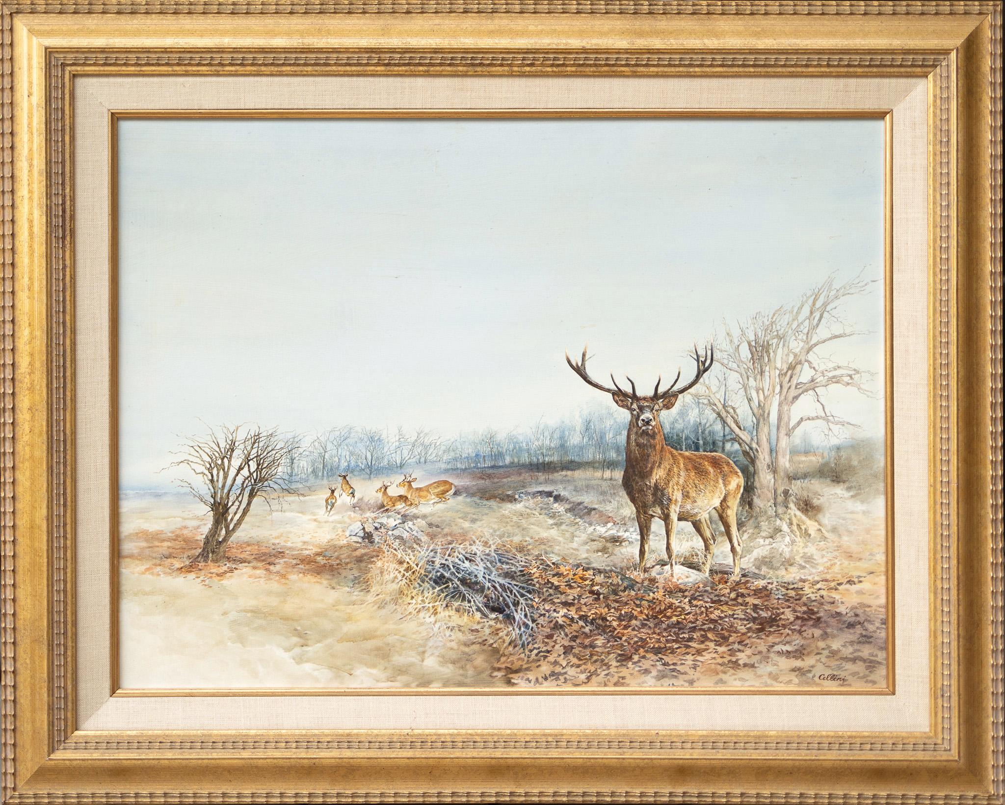 Fall Landscape with Elk - Painting by Eva Cellini