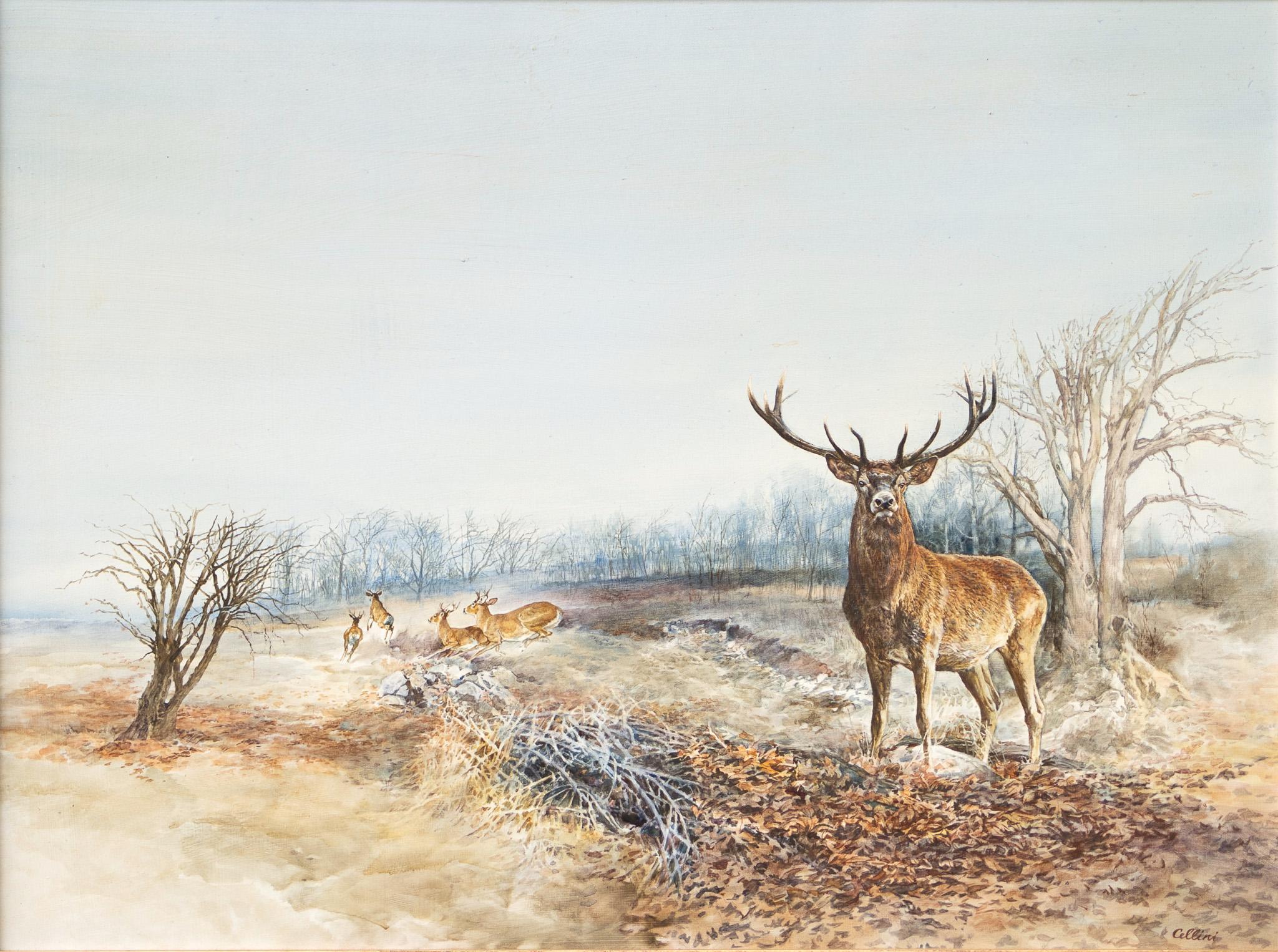 Eva Cellini Landscape Painting - Fall Landscape with Elk
