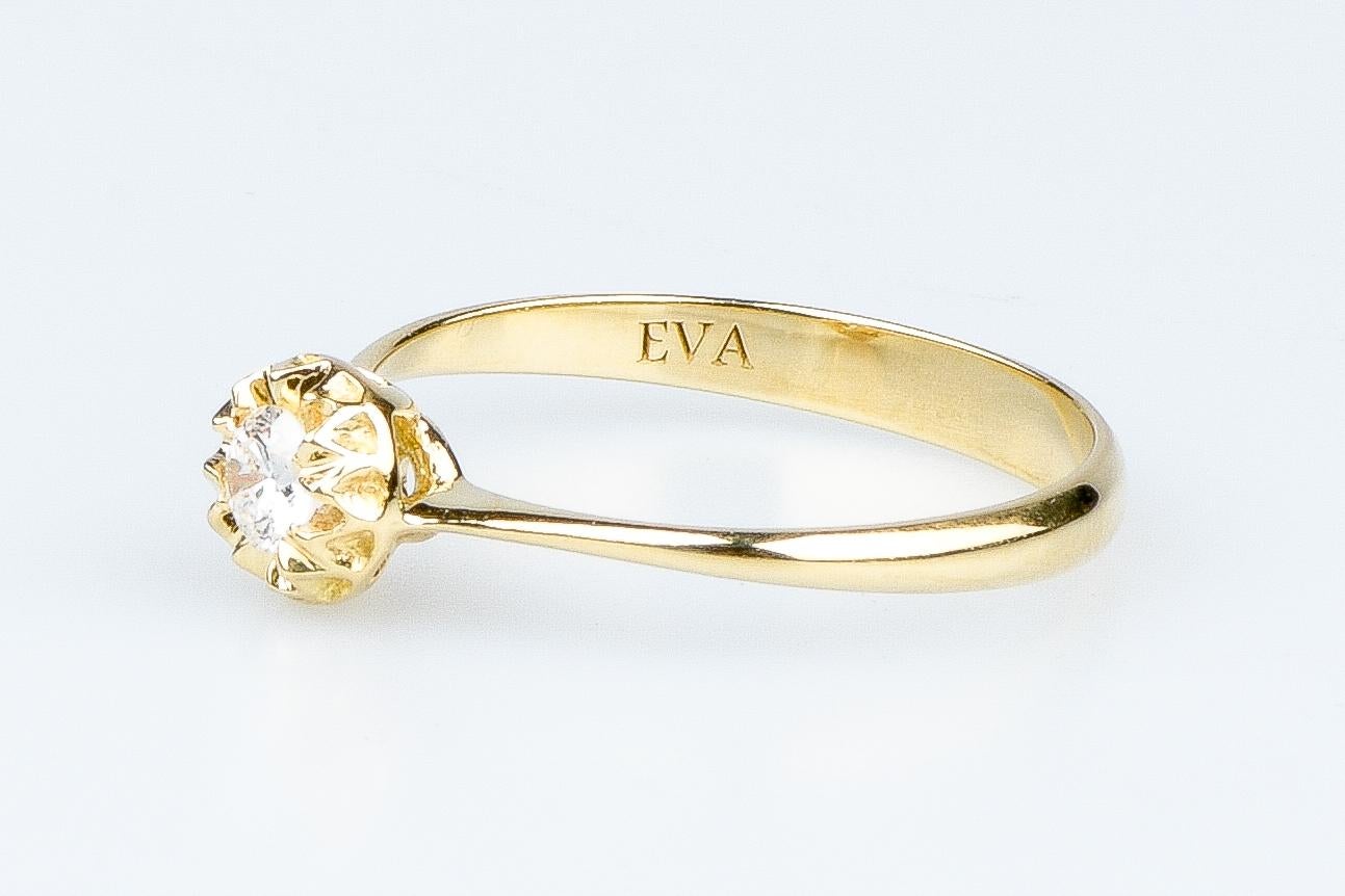 EVA certified Alessia 0.1 carat round brillant synthetic diamond gold ring In New Condition For Sale In Monte-Carlo, MC