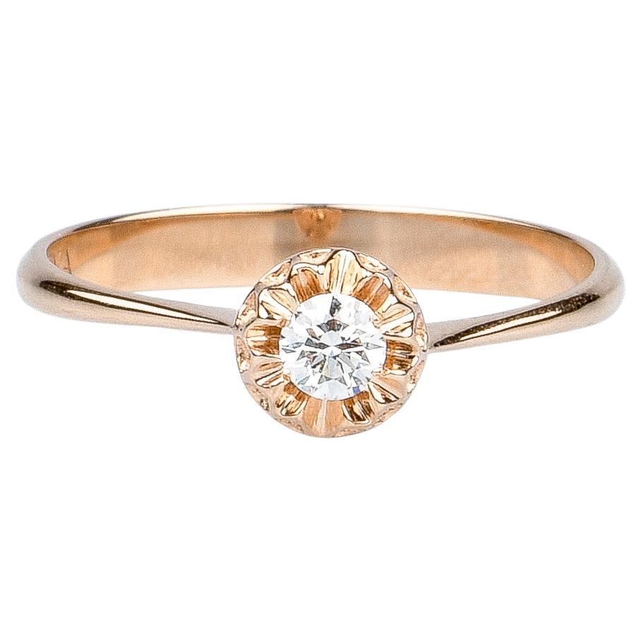 EVA certified Alessia 0.10 carat round brillant synthetic diamond pink gold ring For Sale