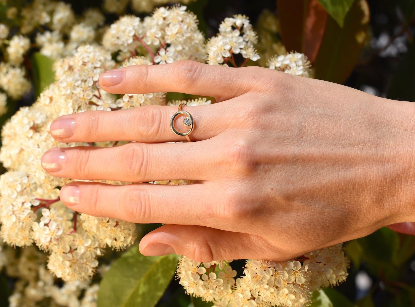 EVA certified Elena 0.15 carat round brillant synthetic diamond yellow gold ring In New Condition For Sale In Monte-Carlo, MC
