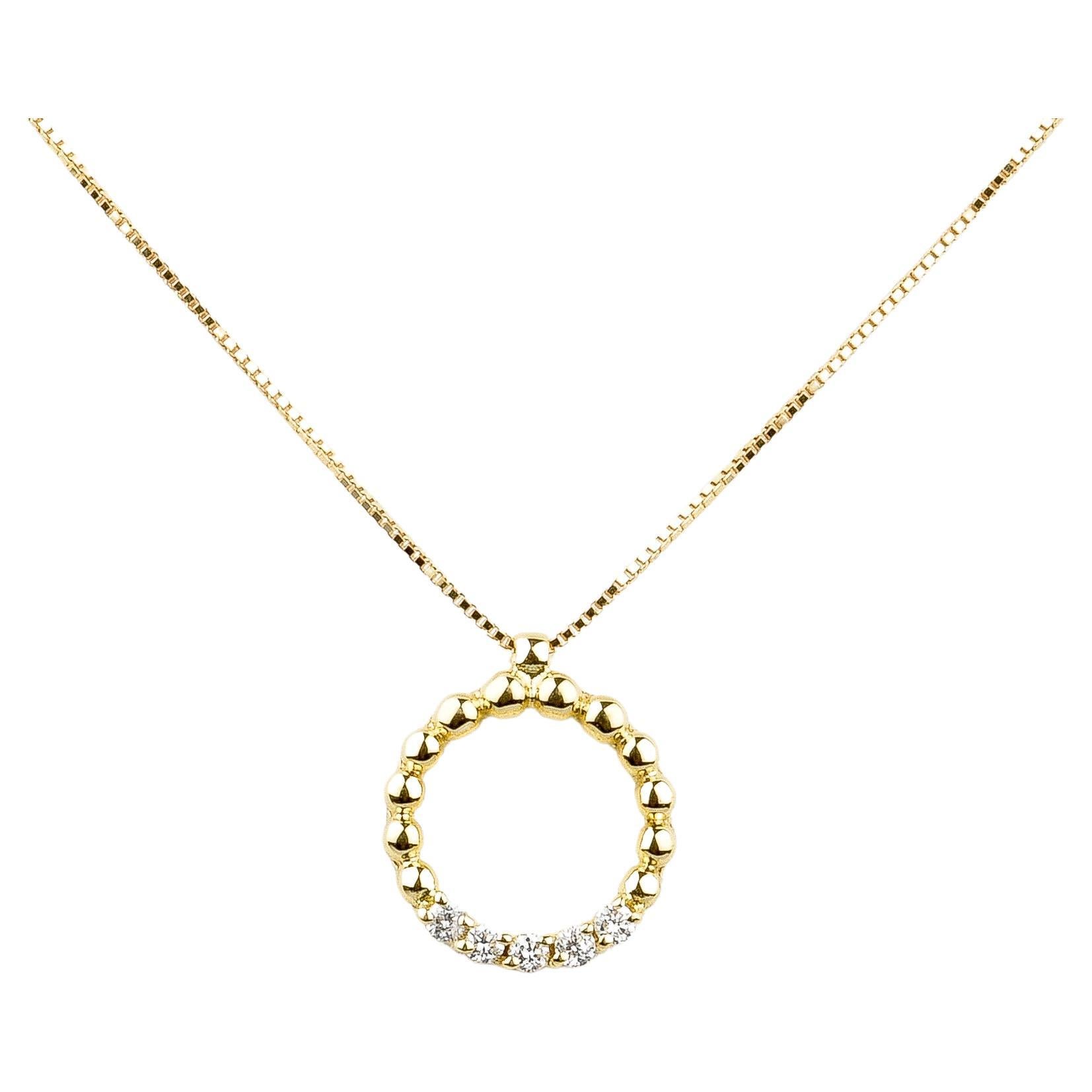 EVA certified Florine 0.10 carat round brillant synthetic diamond gold necklace For Sale