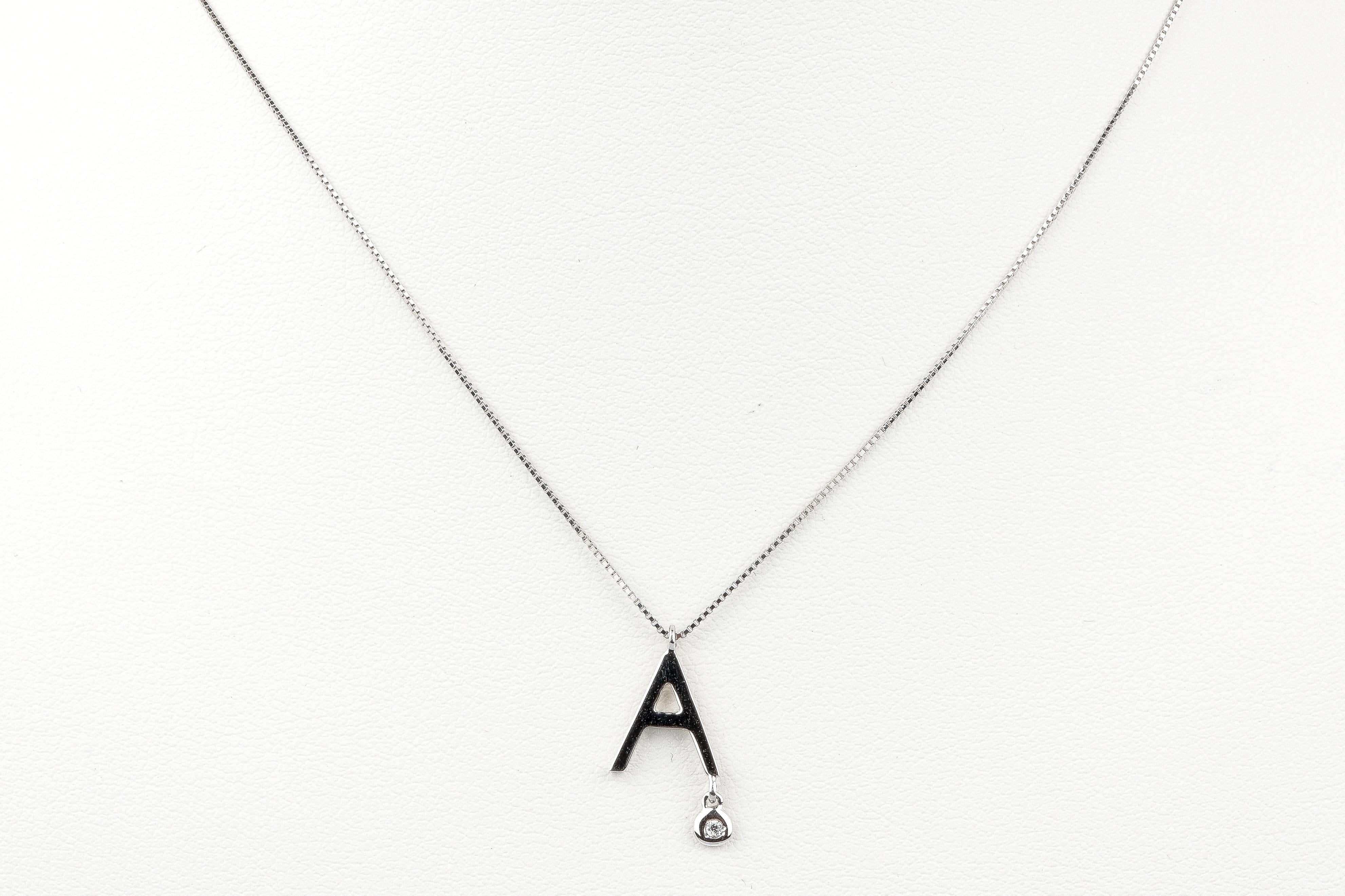 Women's EVA certified Letter A 0.01 carat round brillant synthetic diamonds necklace For Sale