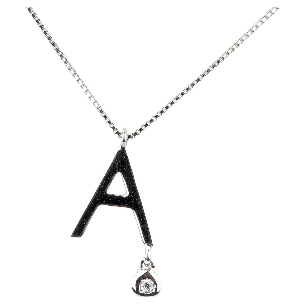 EVA certified Letter A 0.01 carat round brillant synthetic diamonds necklace For Sale