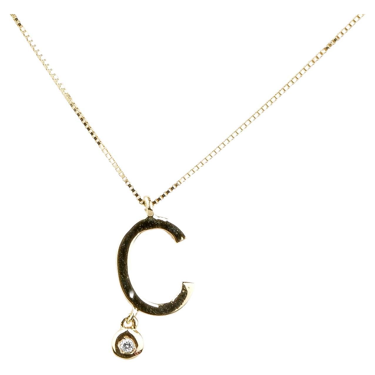 EVA certified Letter C 0.01 carat round brillant synthetic diamonds necklace For Sale