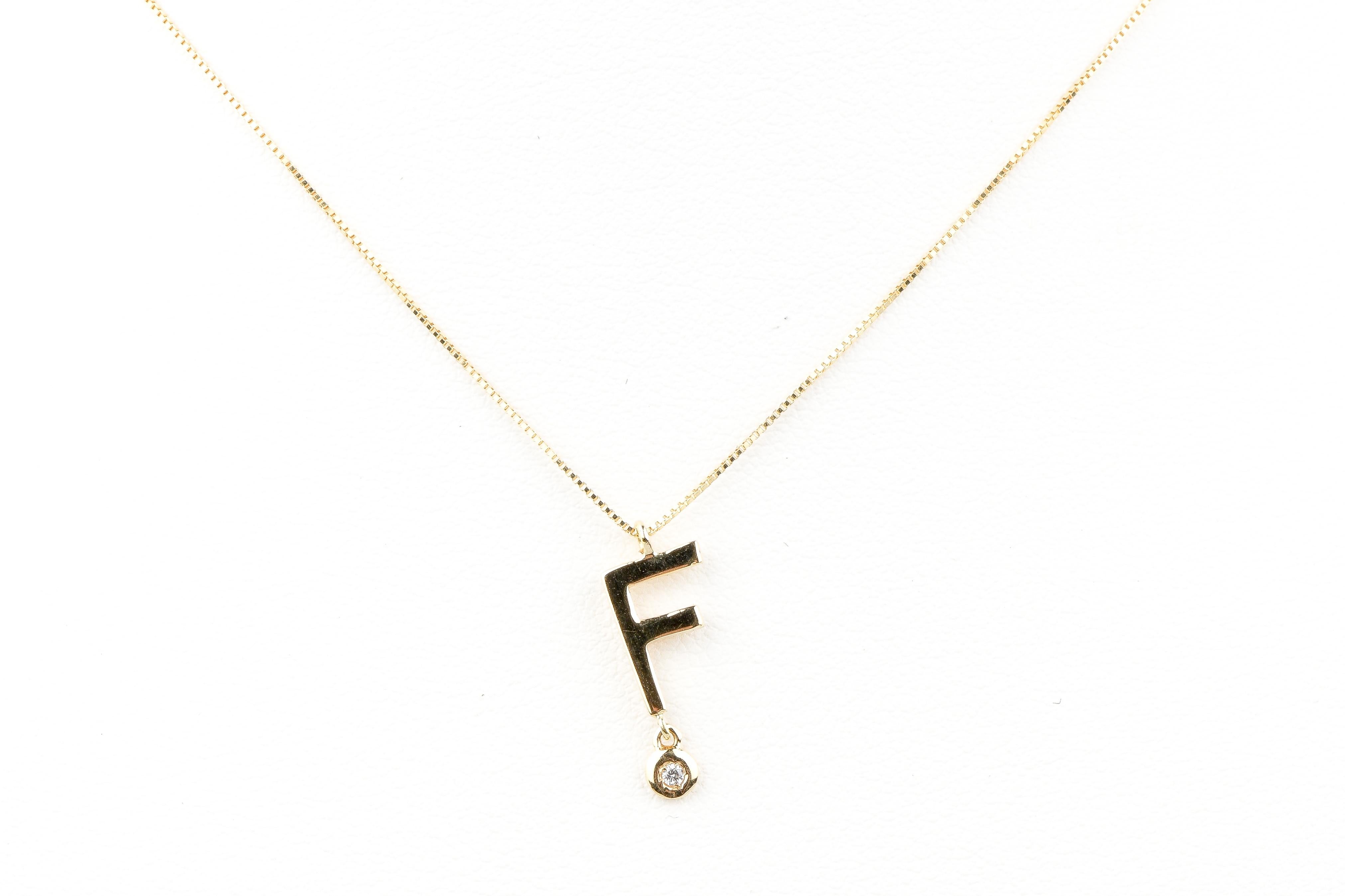 Women's EVA certified Letter F 0.01 carat round brillant synthetic diamonds necklace For Sale