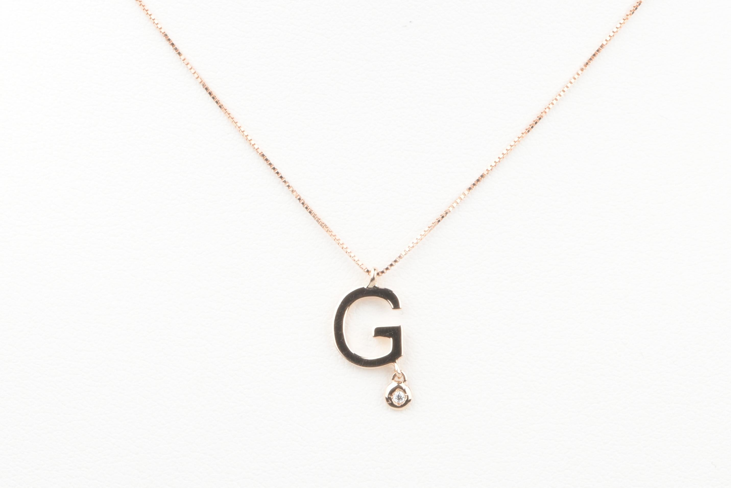 Women's EVA certified Letter G 0.01 carat round brillant synthetic diamonds necklace For Sale