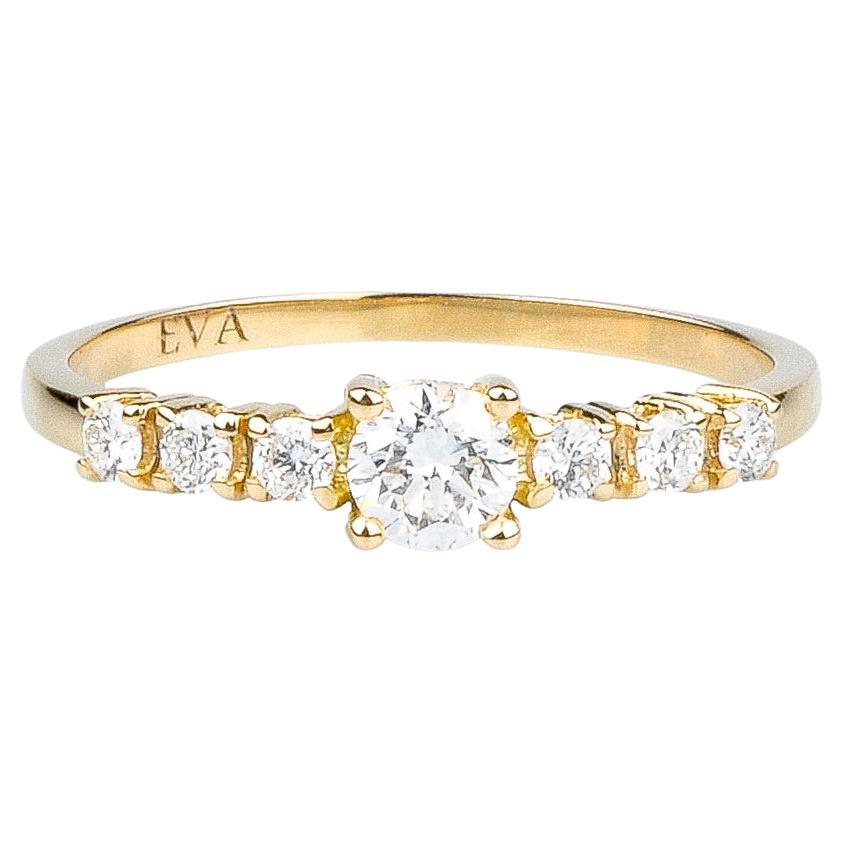 EVA-zertifizierter Luna Gelbgoldring mit 0,68 Karat rundem brillanten synthetischen Diamanten im Angebot