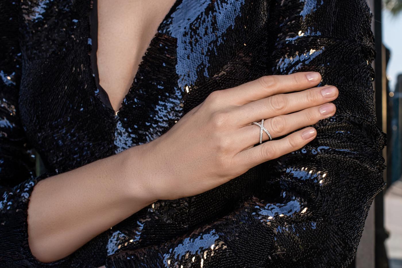 EVA certified Oriana 0.41 carat round brillant synthetic diamond white gold ring In New Condition For Sale In Monte-Carlo, MC