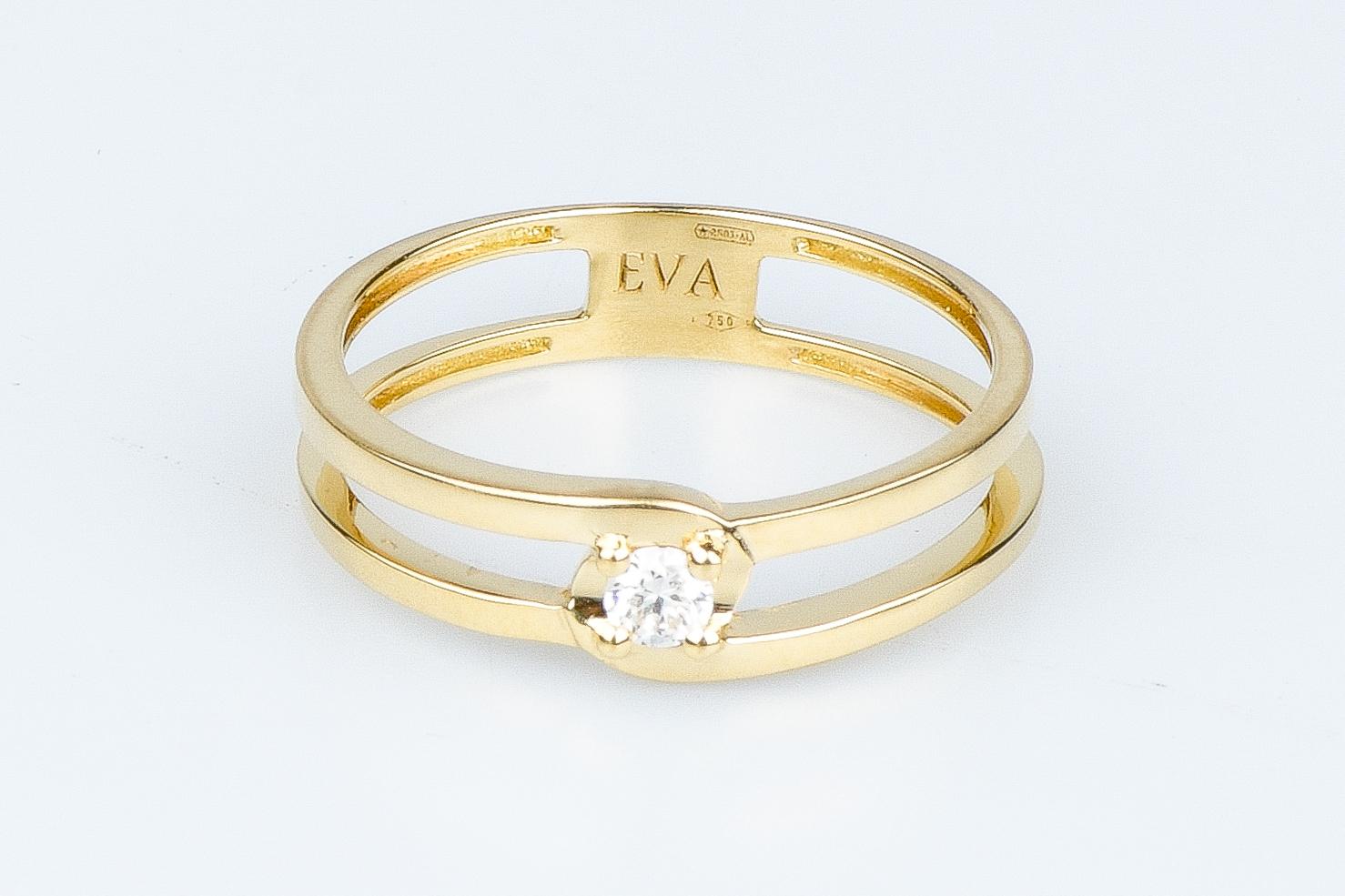 EVA certified Serena 0.1 carat round brillant synthetic diamond yellow gold ring In New Condition For Sale In Monte-Carlo, MC