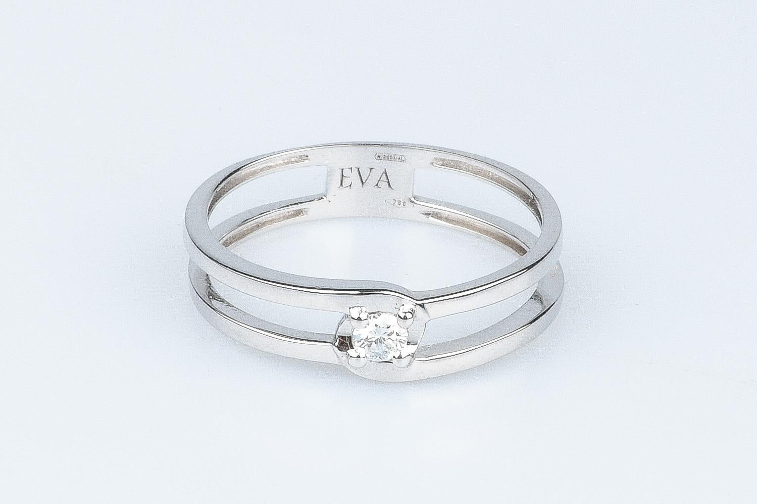 EVA certified Serena 0.10 carat round brillant synthetic diamond white gold ring In New Condition For Sale In Monte-Carlo, MC