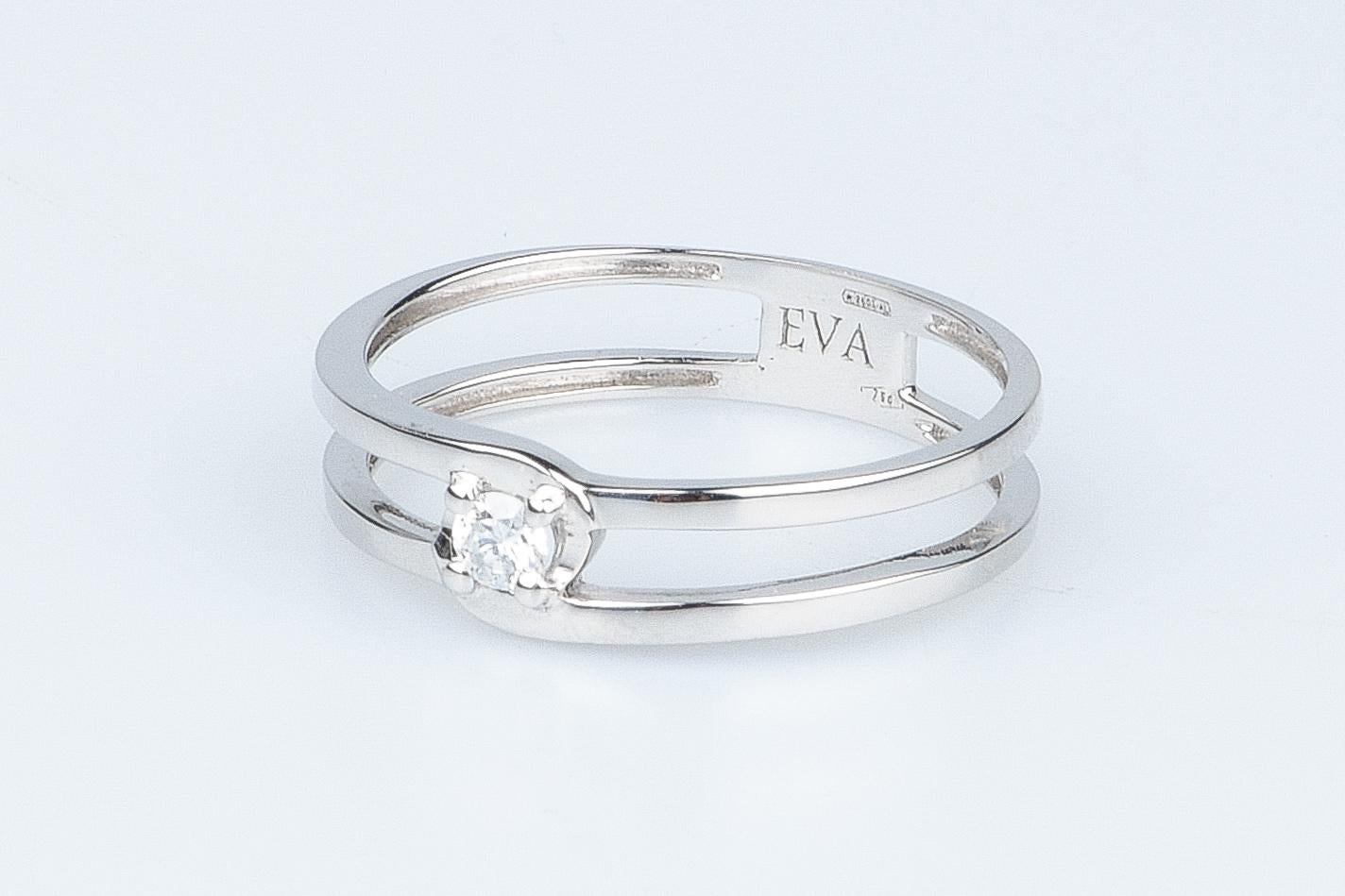 Women's EVA certified Serena 0.10 carat round brillant synthetic diamond white gold ring For Sale