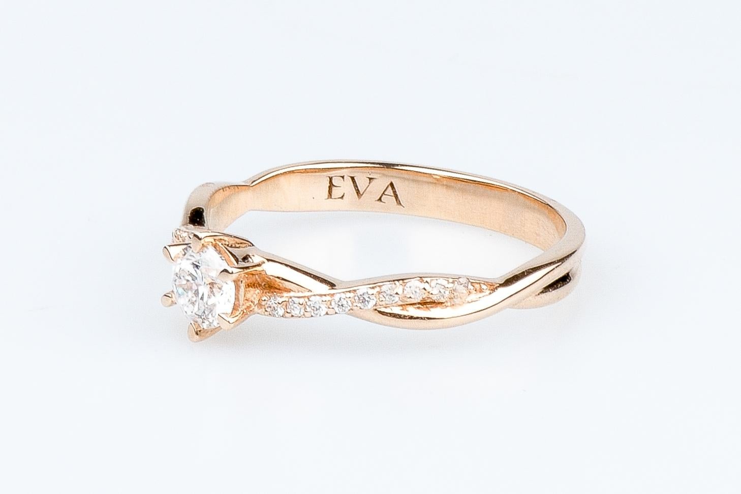EVA certified Stella 0.48 carat round brillant synthetic diamond pink gold ring For Sale 1