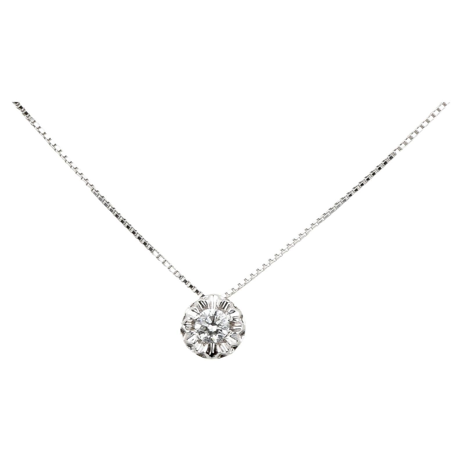 EVA certified Victorinne 0.10 carat round brillant synthetic diamond necklace For Sale