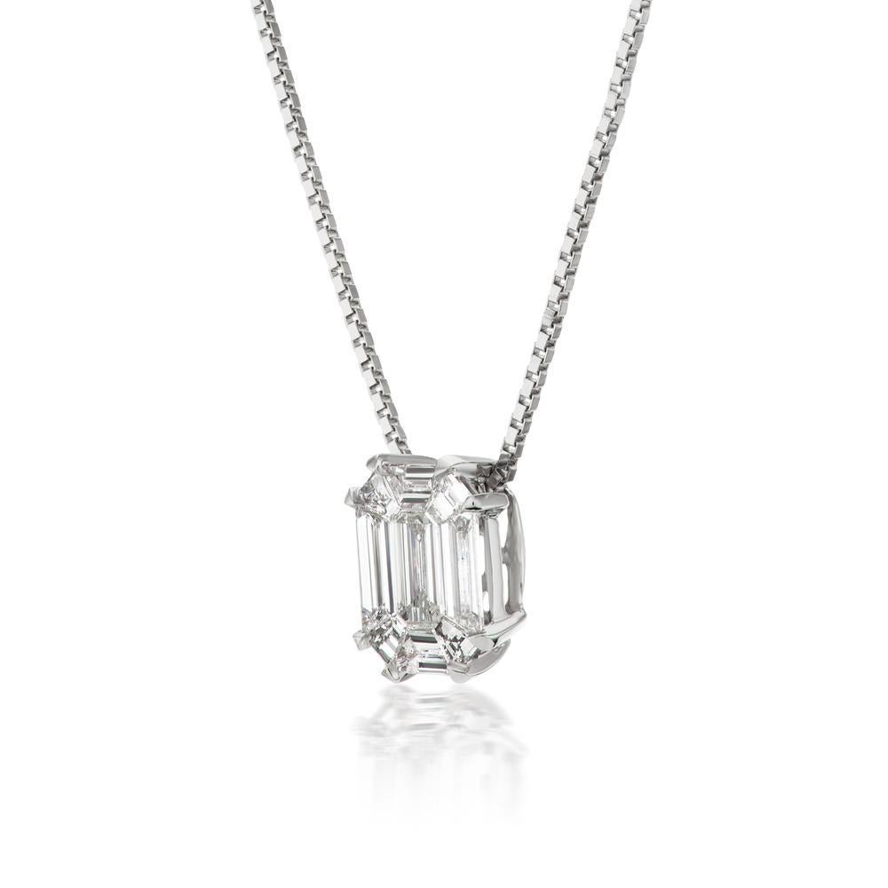 14k White Gold Eva Collection .71ct Emerald Cut Diamond Pendant

This pendant in 14k White gold embraces the Emerald cut diamond set
in a classic multi prong setting to add a hint of elegance
Item: # 04040
Metal: 14k White Gold
Diamond Weight: 0.71