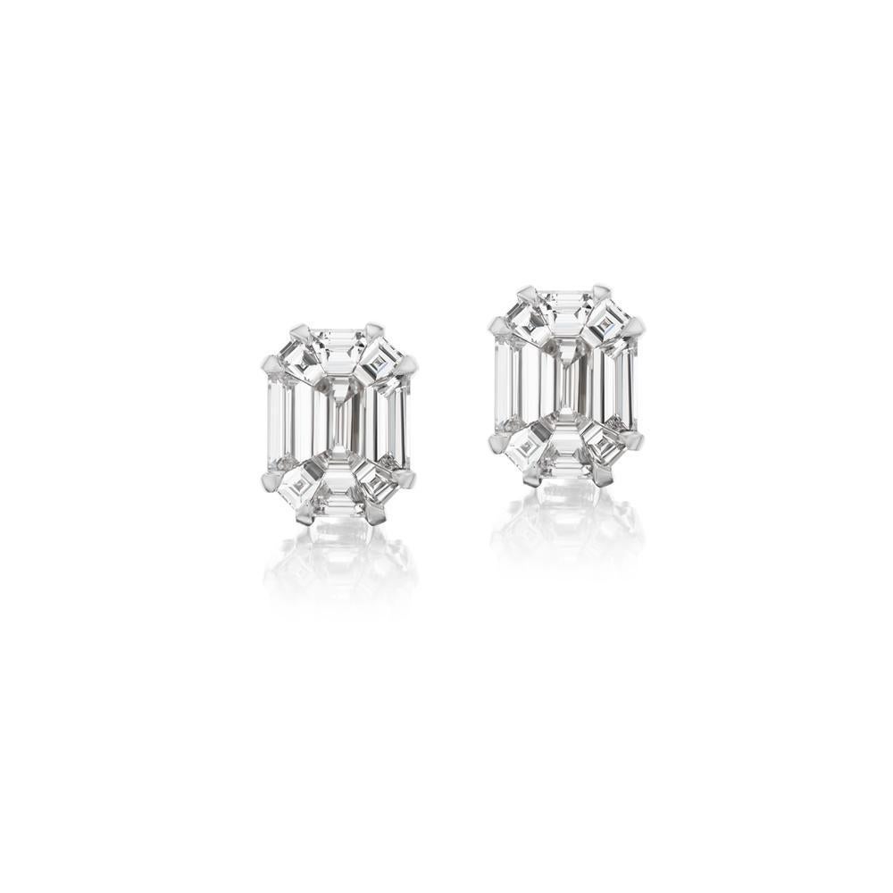 14k White Gold Eva Collection .99ct Emerald Cut Studs In Excellent Condition For Sale In Dania Beach, FL