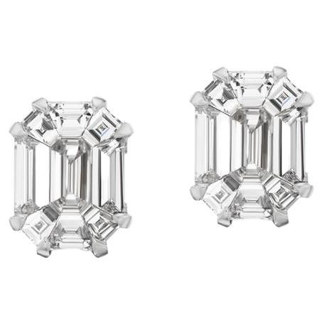 14k White Gold Eva Collection .99ct Emerald Cut Studs For Sale