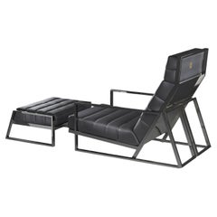 EVA Contemporary Black Leather Lounge Chair & Ottoman by Mansi London
