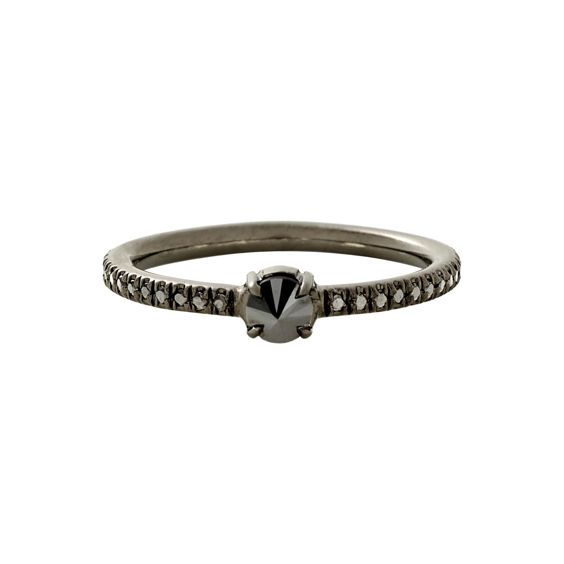 Eva Fehren 0.12 Carat Black Diamond Solitaire Ring in 18k Blackened White Gold For Sale