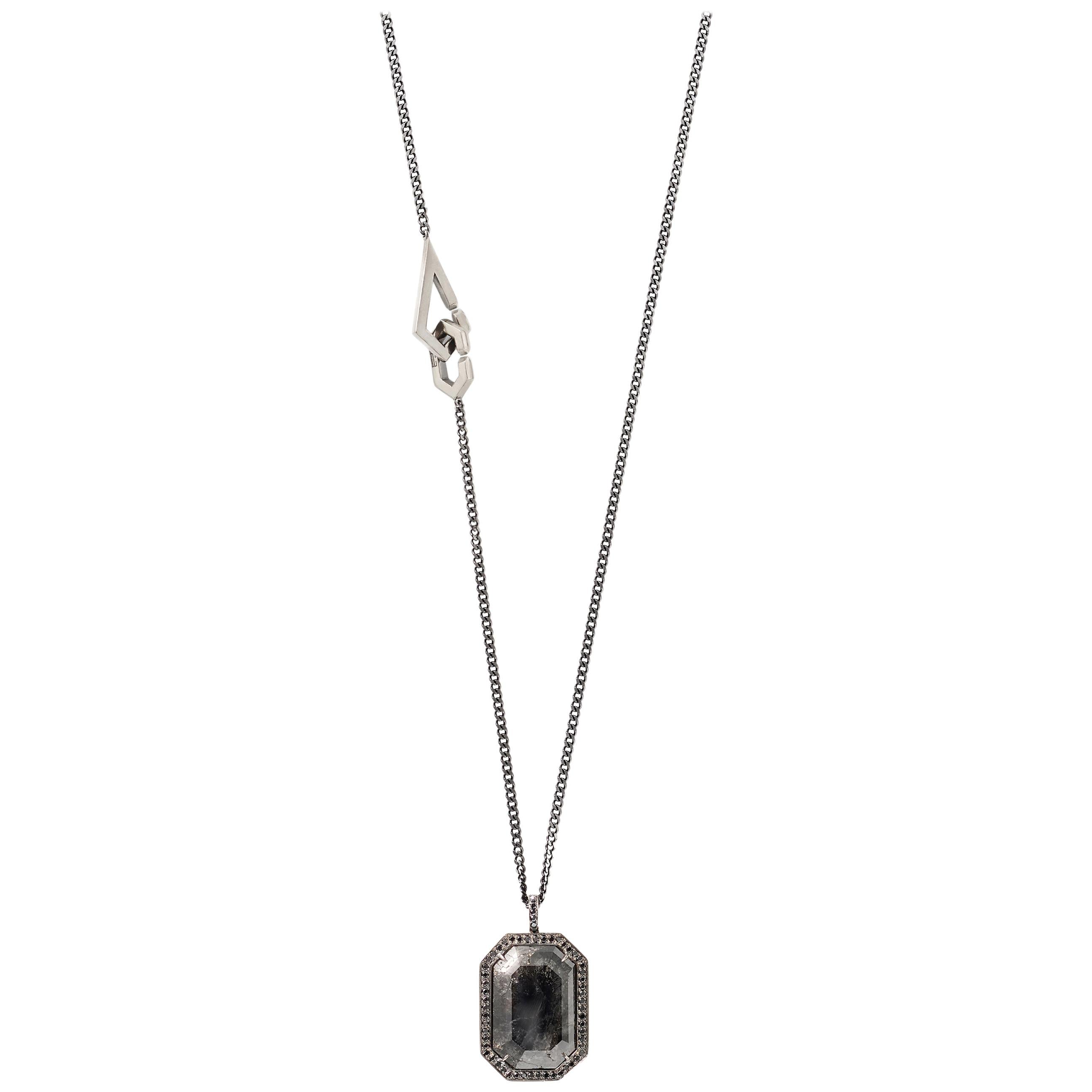 Eva Fehren 10.73 Grey Diamond Pendant in 18 Karat White Gold with Black Diamonds For Sale