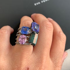 Eva Fehren 2.52 Ct Blue Sapphire Ring with 0.45 Carat Diamonds in 18K White Gold
