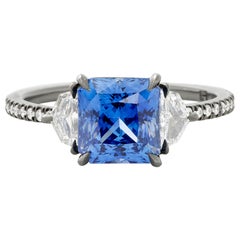 Eva Fehren 2.52 Ct Blue Sapphire Ring with 0.45 Carat Diamonds in 18K White Gold