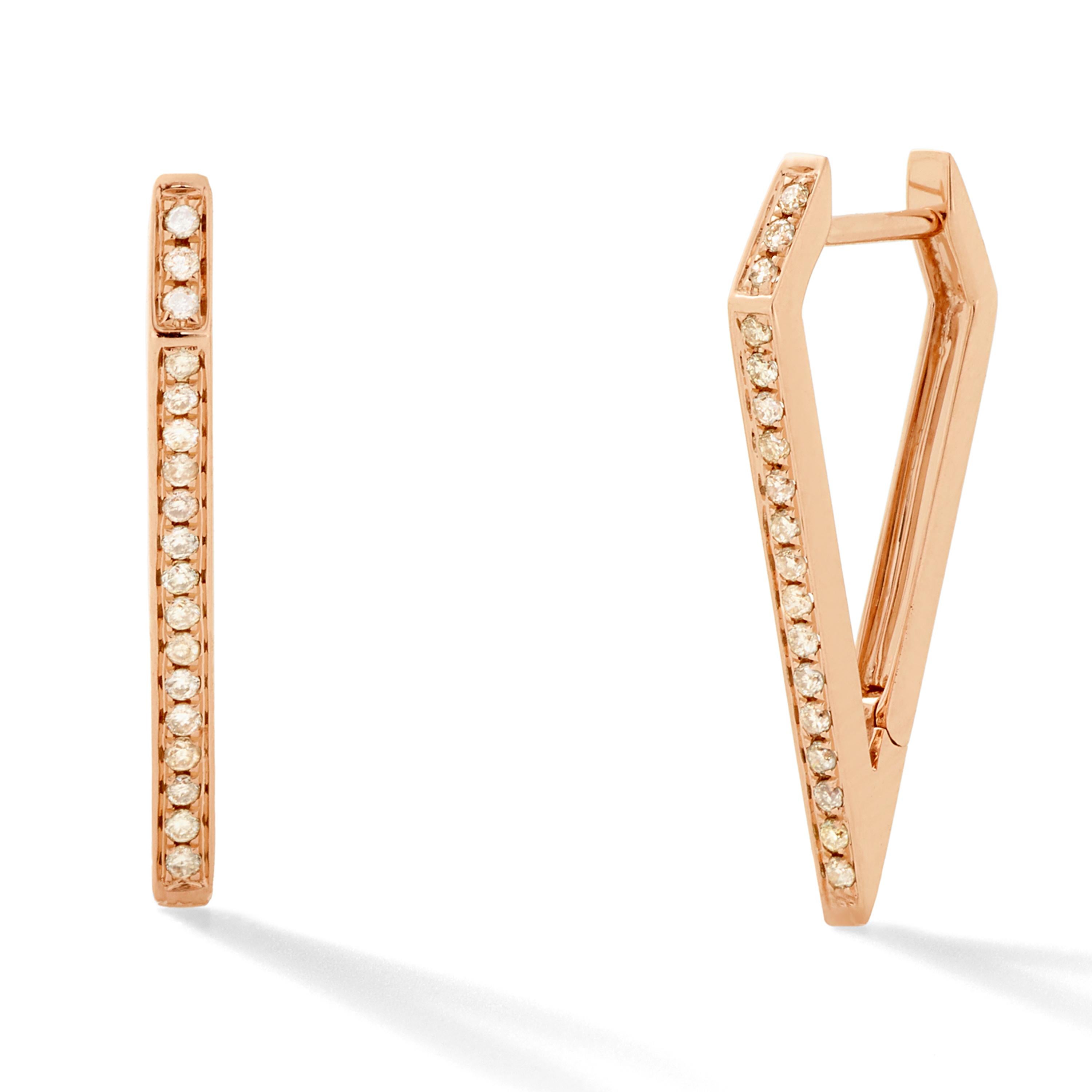 Contemporary Eva Fehren Beveled Dagger Hoop Earrings in 18K Rose Gold For Sale