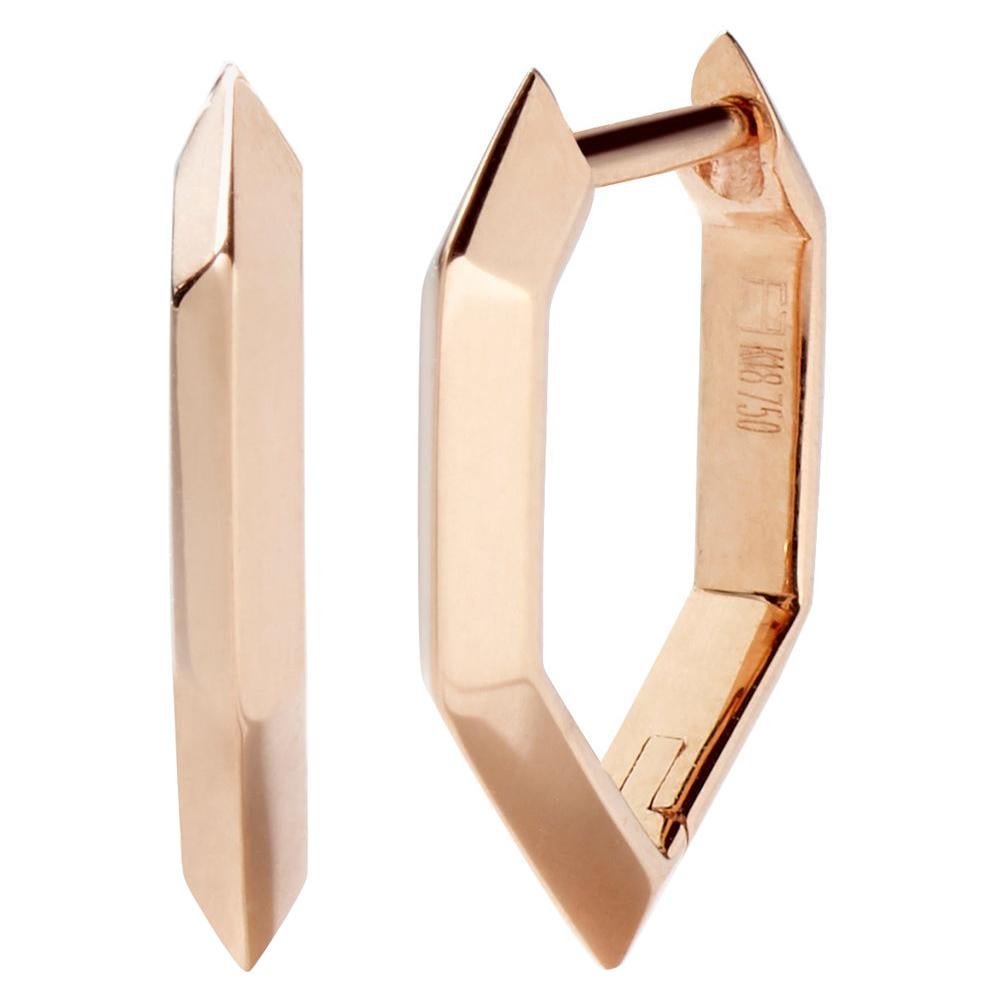 Eva Fehren Beveled Hex Hoop Earrings in 18K Rose Gold For Sale