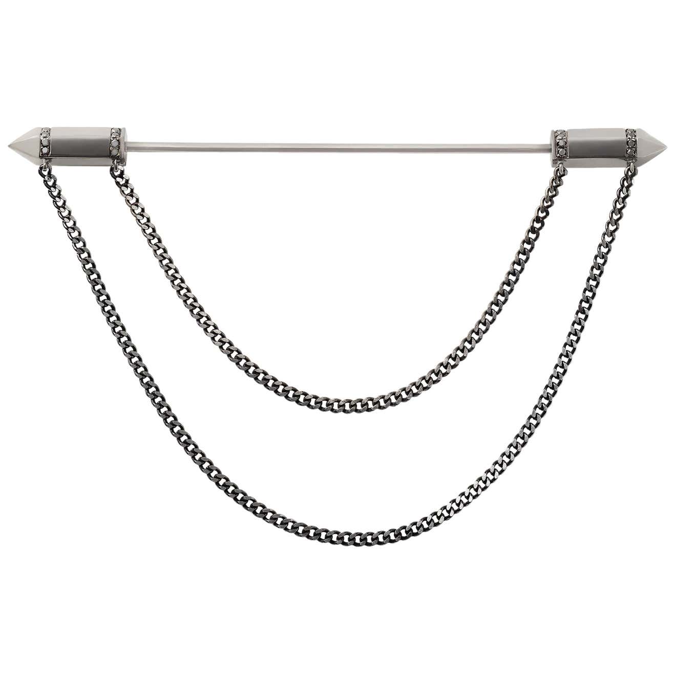 Eva Fehren Double Chain Pin in 18 Karat White Gold with Black Diamonds ...