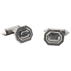 Eva Fehren Elongated Hexagon Cufflinks in 18K Gold with 2.78 Carat Grey Diamonds