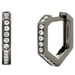 Eva Fehren Hex Hoop Earrings in 18K Blackened White Gold with White Diamonds