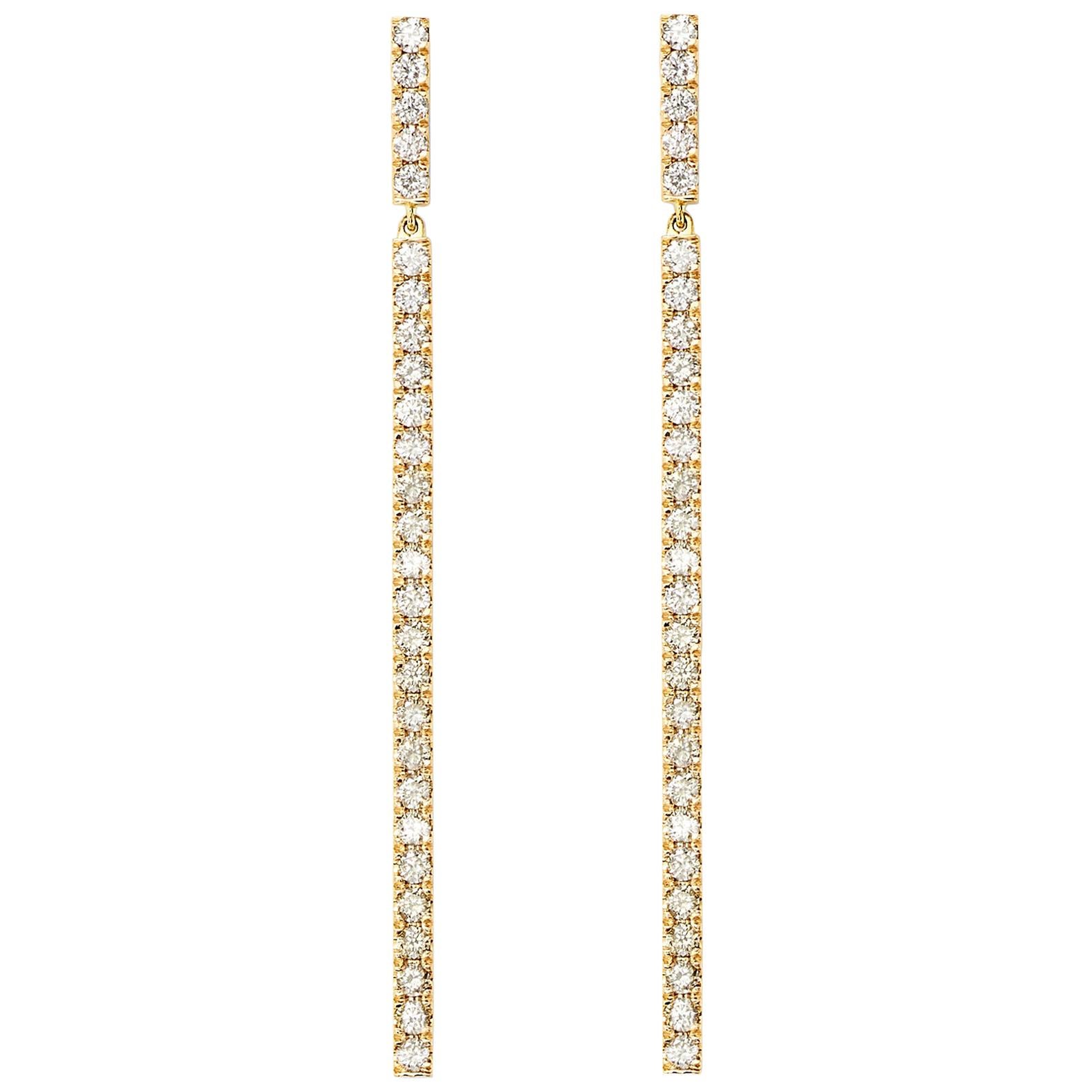 Eva Fehren Line Earrings in 18 Karat Yellow Gold with White Diamonds