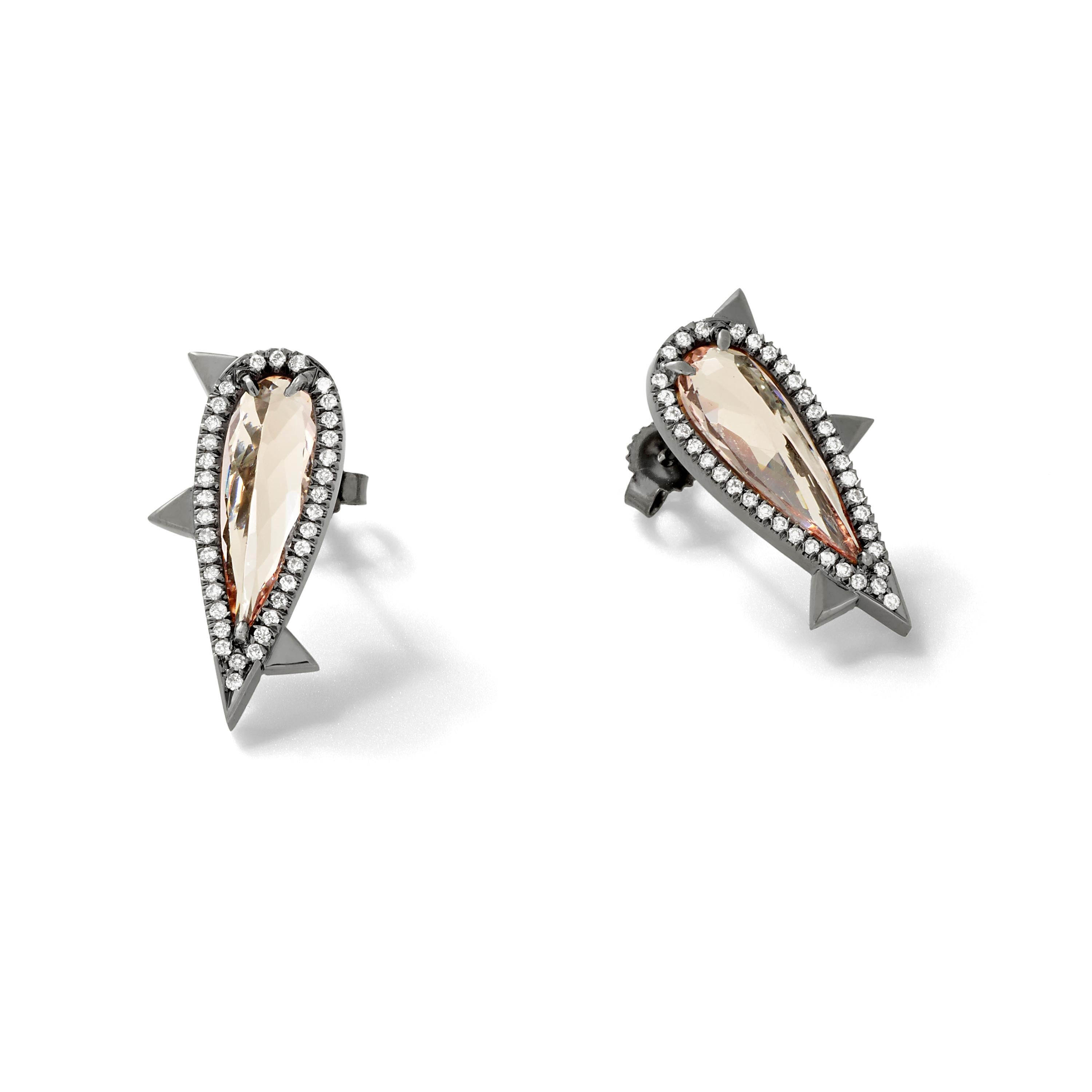 Contemporary Eva Fehren Morganite Drop Earrings in 18 Karat White Gold with White Diamonds For Sale