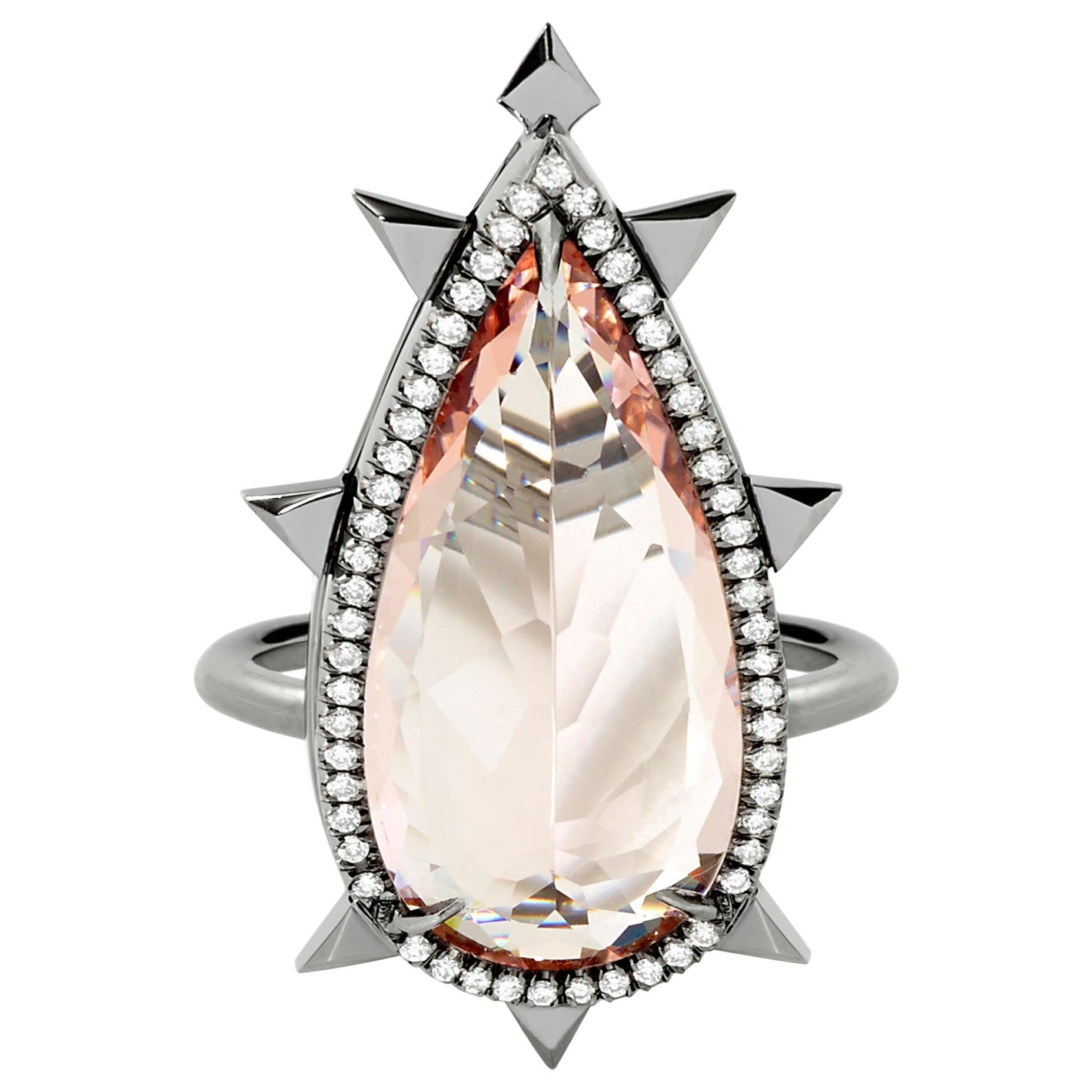 Eva Fehren Morganite Ring in 18 Karat White Gold with White Diamonds For Sale
