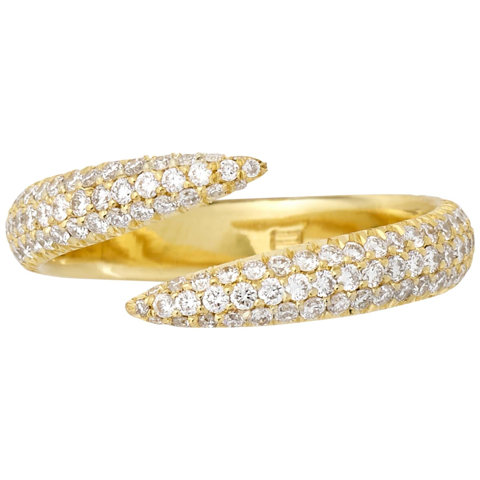 Eva Fehren Pave Wrap Claw Ring in 18 Karat Yellow Gold Pale Champagne Diamonds For Sale