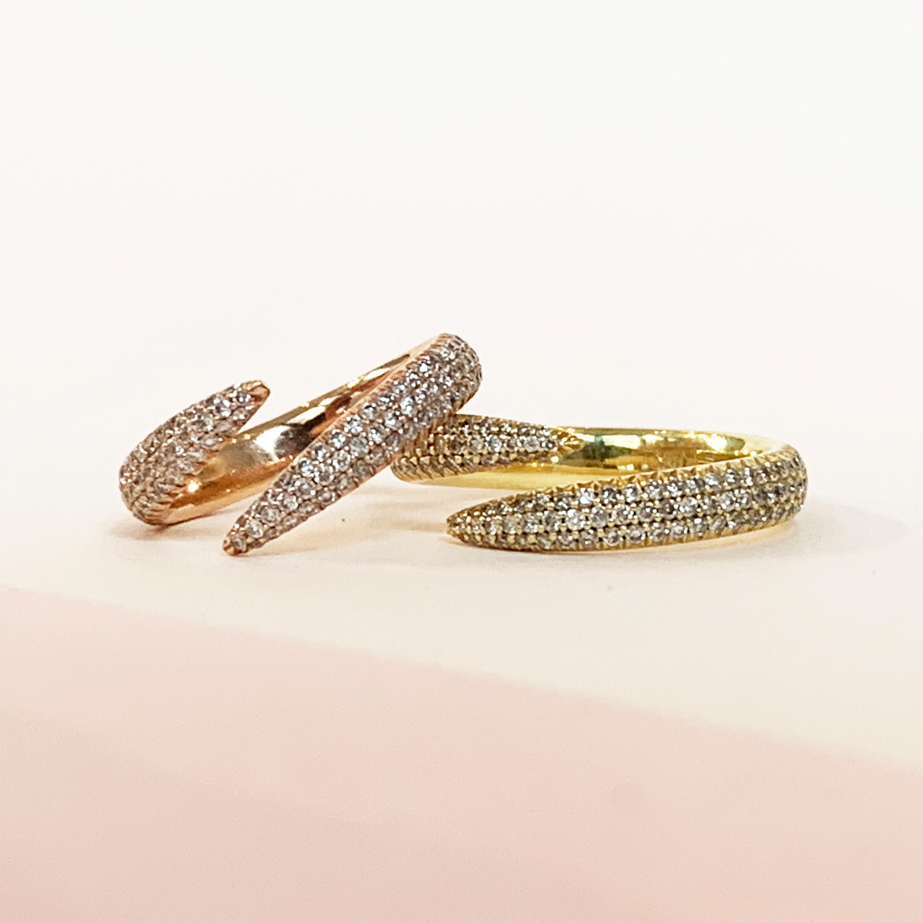 Round Cut Eva Fehren Pave Wrap Claw Ring in 18 Karat Rose Gold Pale Champagne Diamonds For Sale