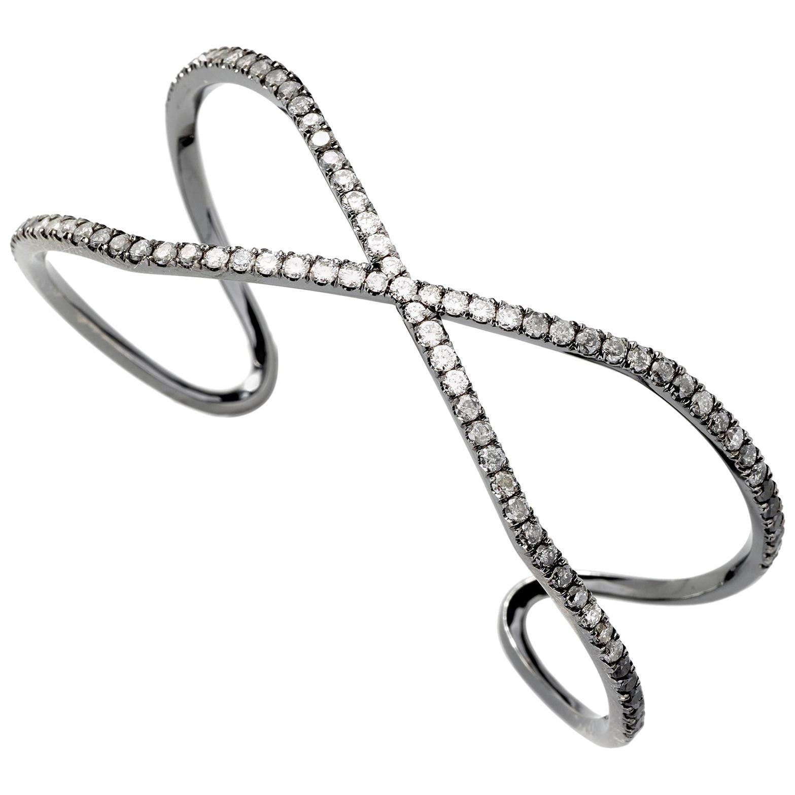 Eva Fehren Shorty Cuff 18 Karat Blackened White Gold and Ombré Diamonds For Sale