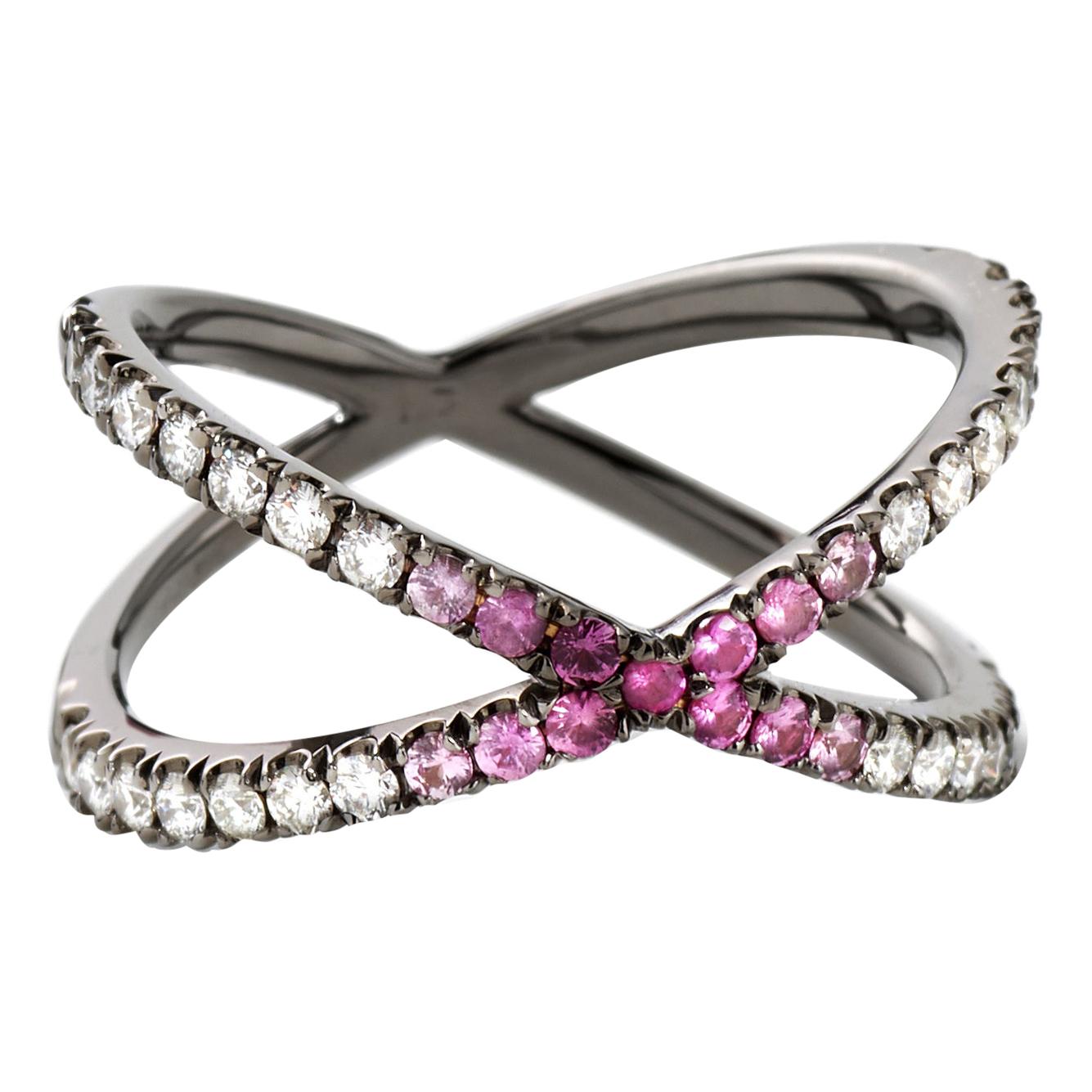 Eva Fehren Shorty in 18 Karat Blackened White Gold with Ombre Pink Sapphire For Sale