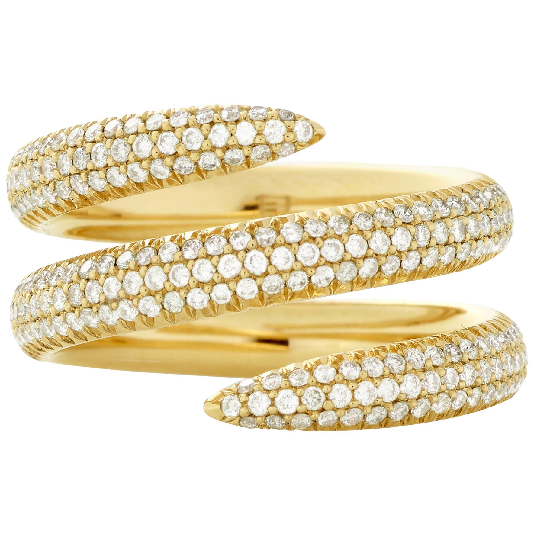 Eva Fehren Snake Ring in 18 Karat Yellow Gold with White Diamonds For Sale