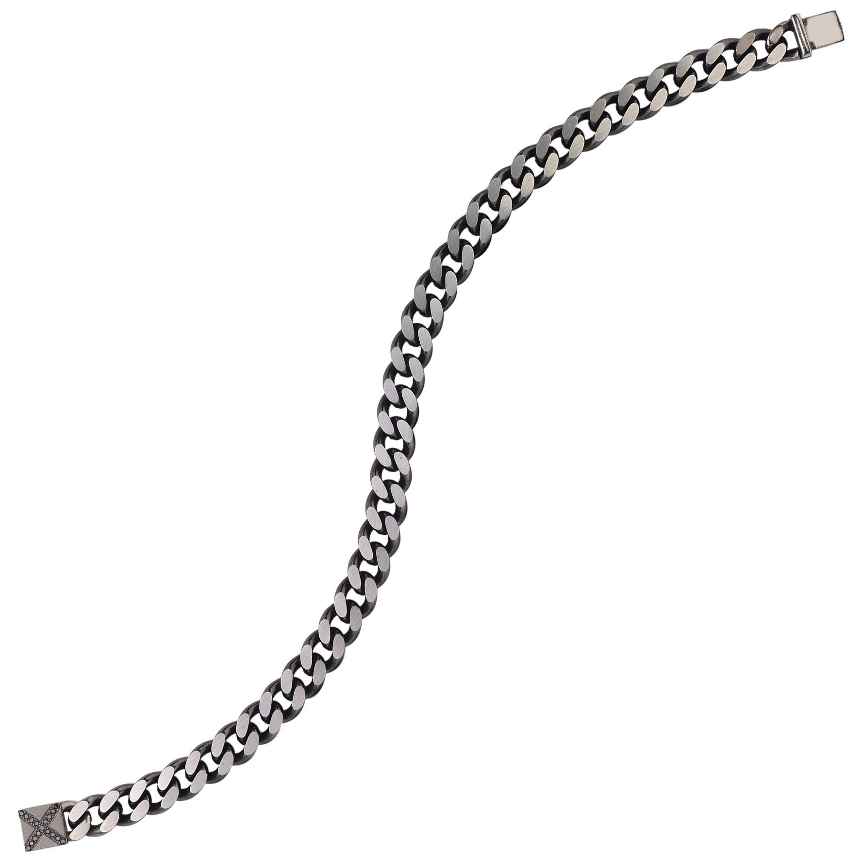 Eva Fehren Stainless Steel Bracelet with 18 Karat Gold Clasp with Black Diamonds