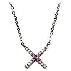 Eva Fehren Tiny X Pendant in 18 Karat Blackened Gold with Ombré Pink Sapphires