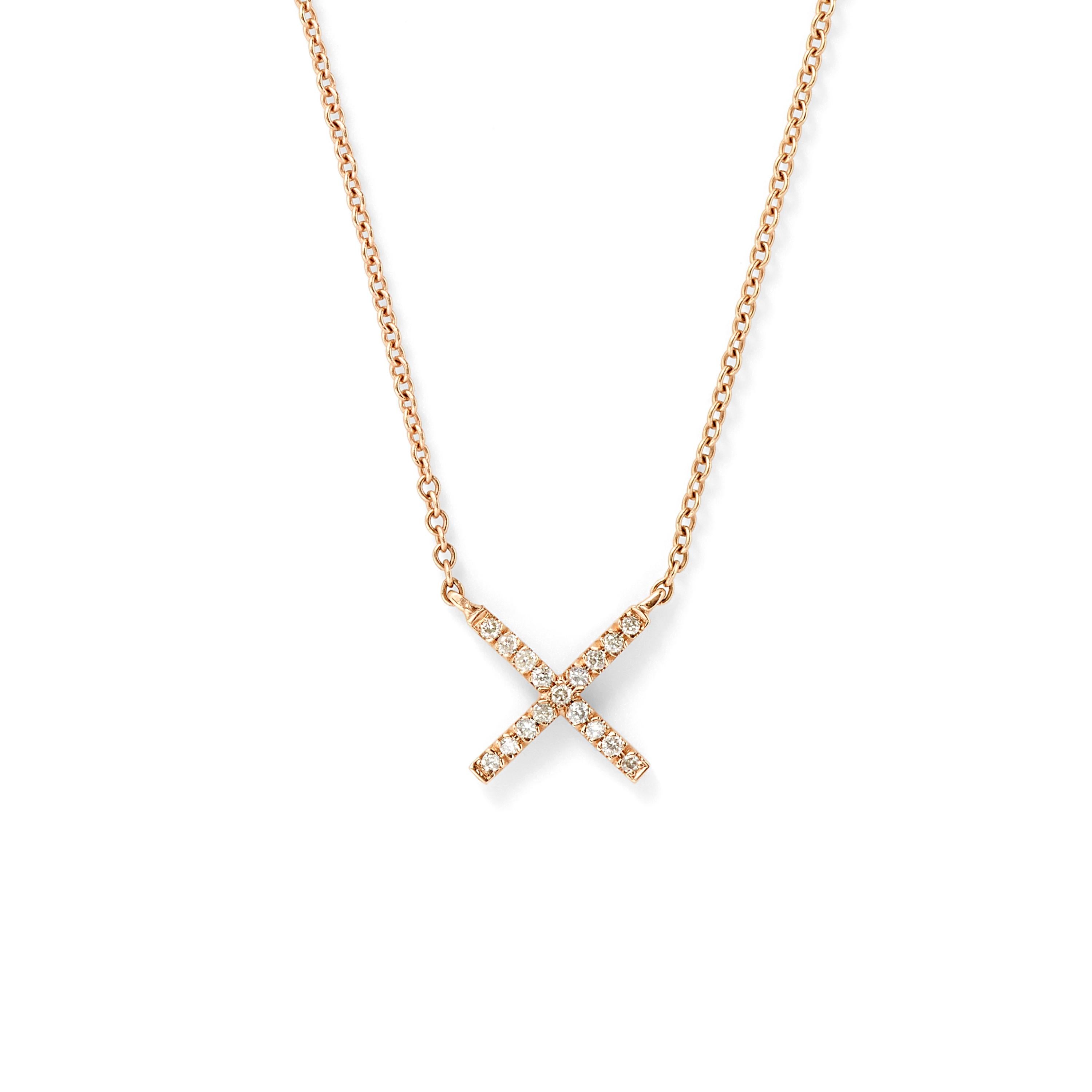 Contemporary Eva Fehren Tiny X-Pendant in 18K Rose Gold with Pale Champagne Diamonds For Sale