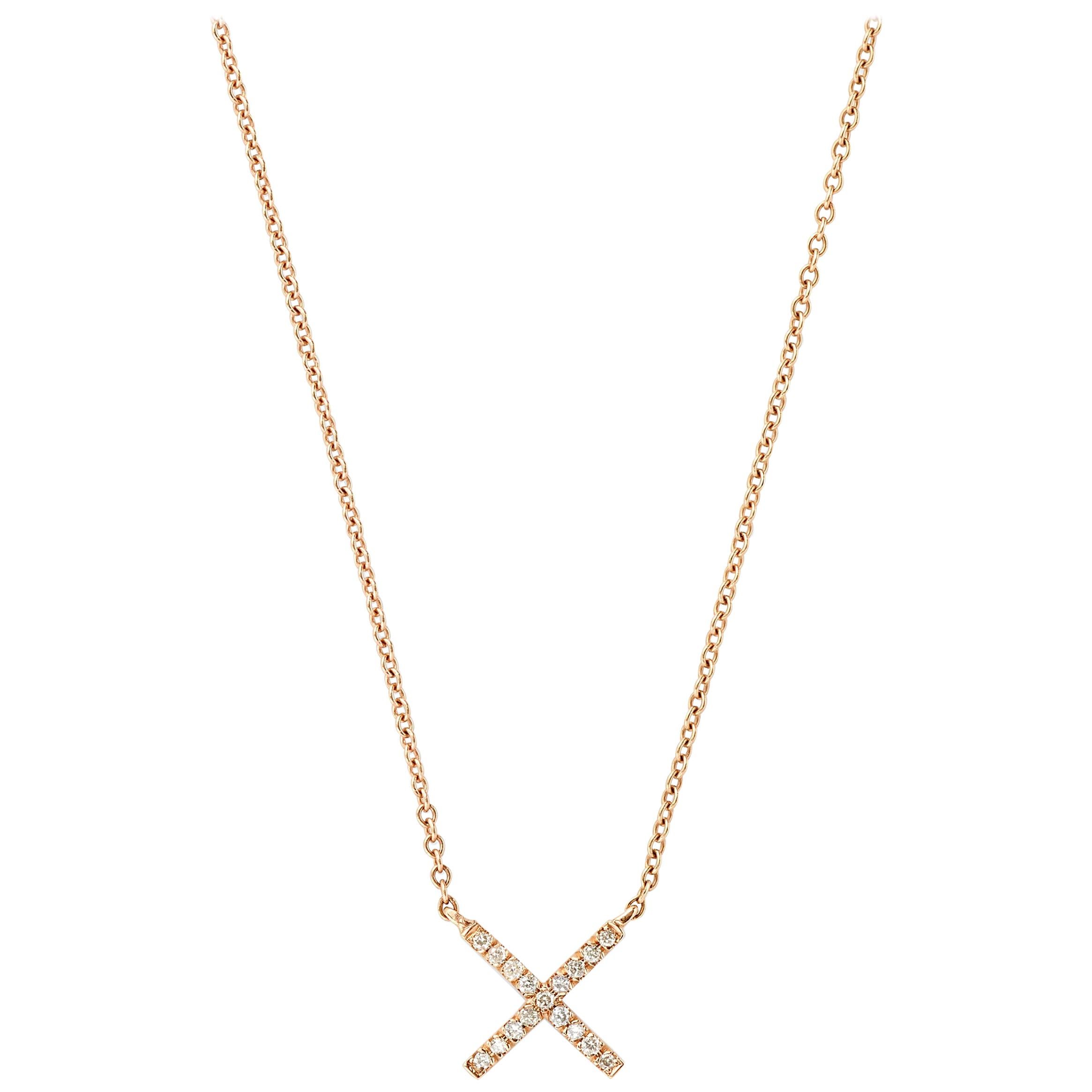 Eva Fehren Tiny X-Pendant in 18K Rose Gold with Pale Champagne Diamonds For Sale