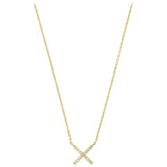 Eva Fehren Tiny X Pendant in 18K Yellow Gold with White Diamonds