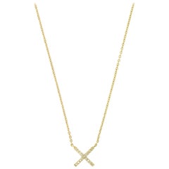 Eva Fehren Tiny X Pendant in 18K Yellow Gold with White Diamonds