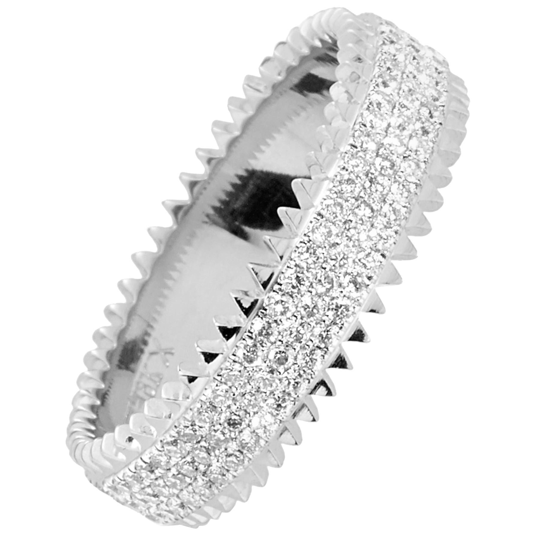 Eva Fehren Triple Zipper Ring in Platinum with White Diamonds For Sale