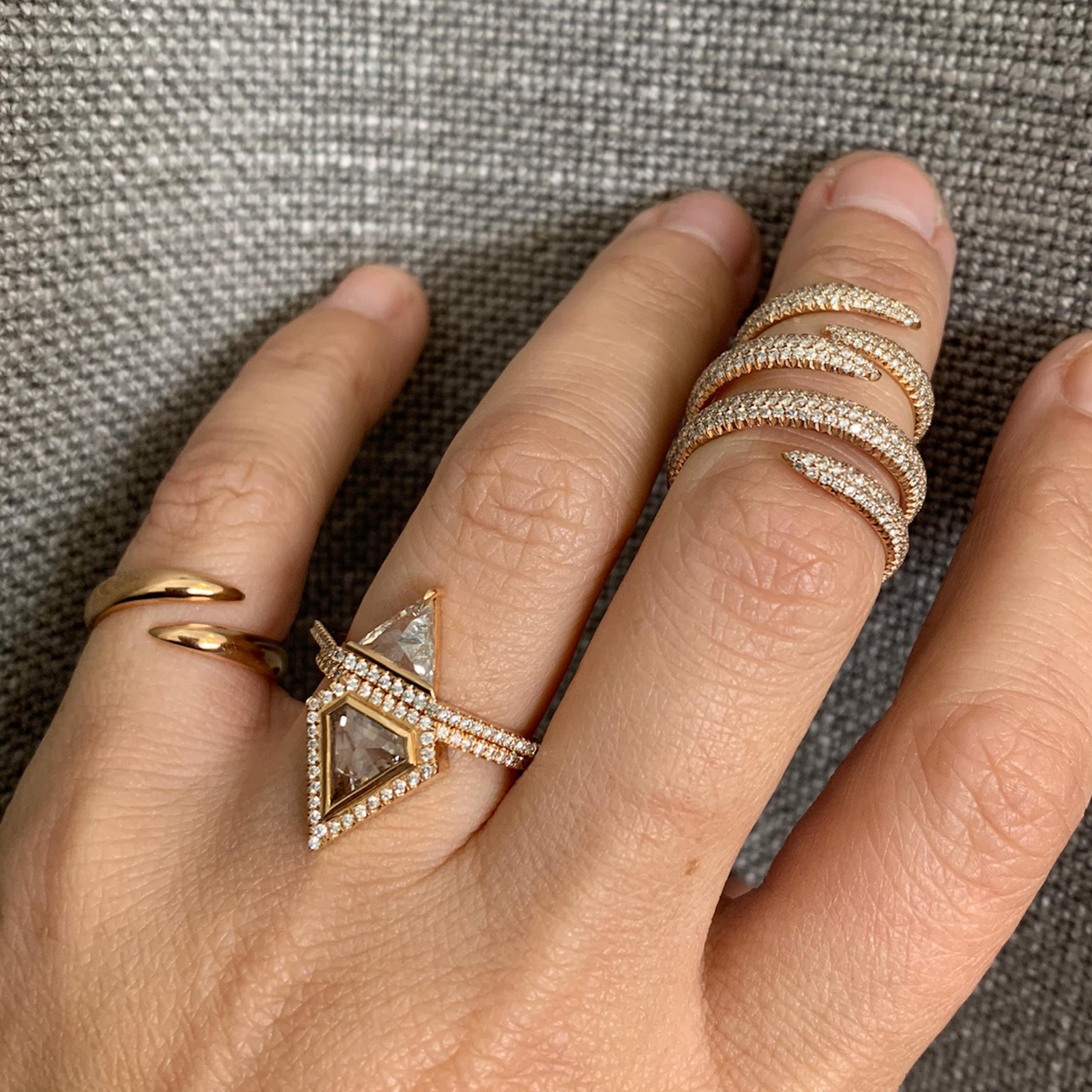 18K Yellow Gold - Size 3.5 

Additional sizes are available and this ring can be made to order in any size. This ring can be worn on any finger and is most commonly worn as a pinky or midi-ring. This style also comes in additional gold and diamond