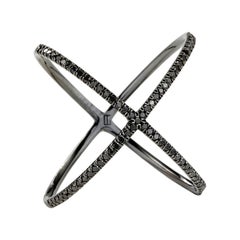 Eva Fehren X-Ring in 18 Karat Blackened White Gold with Black Diamonds