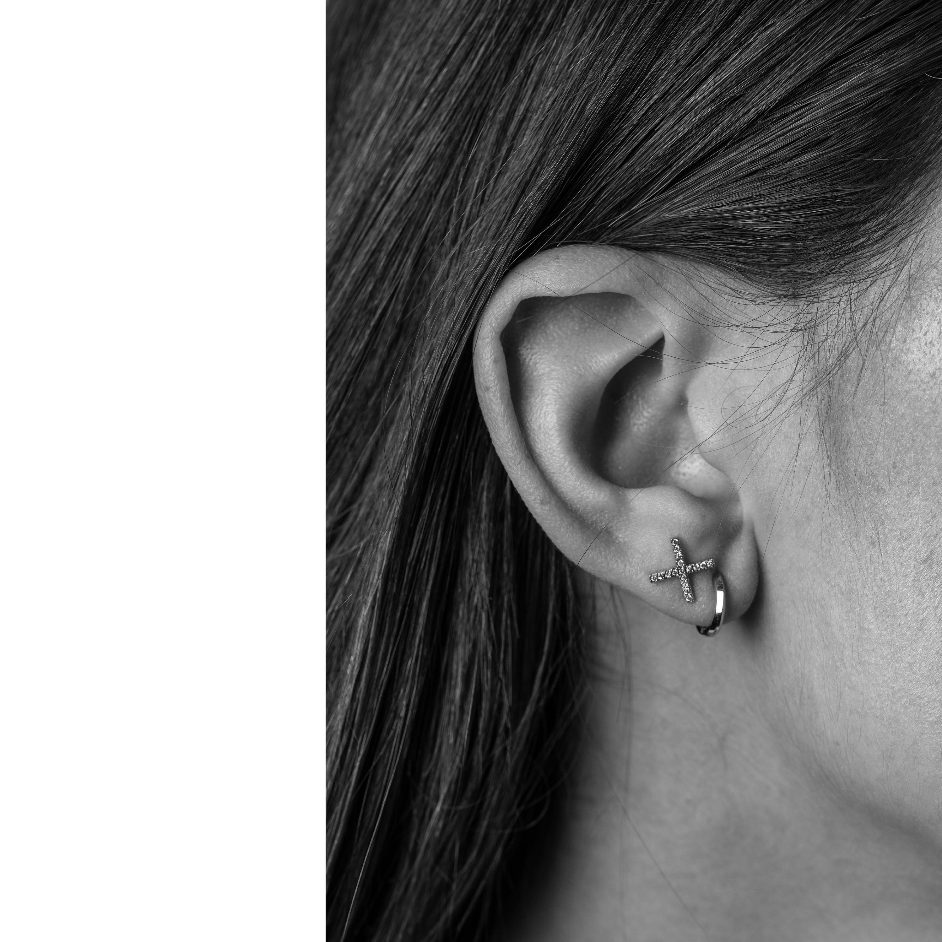 Contemporary Eva Fehren X-Stud Earrings in 18K Blackened White Gold with Black Diamonds For Sale