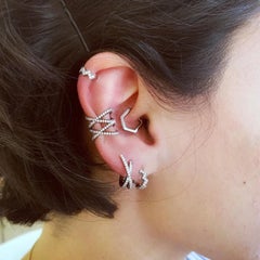 Eva Fehren Ziggy Huggies in 18K Rose Gold with White Diamonds